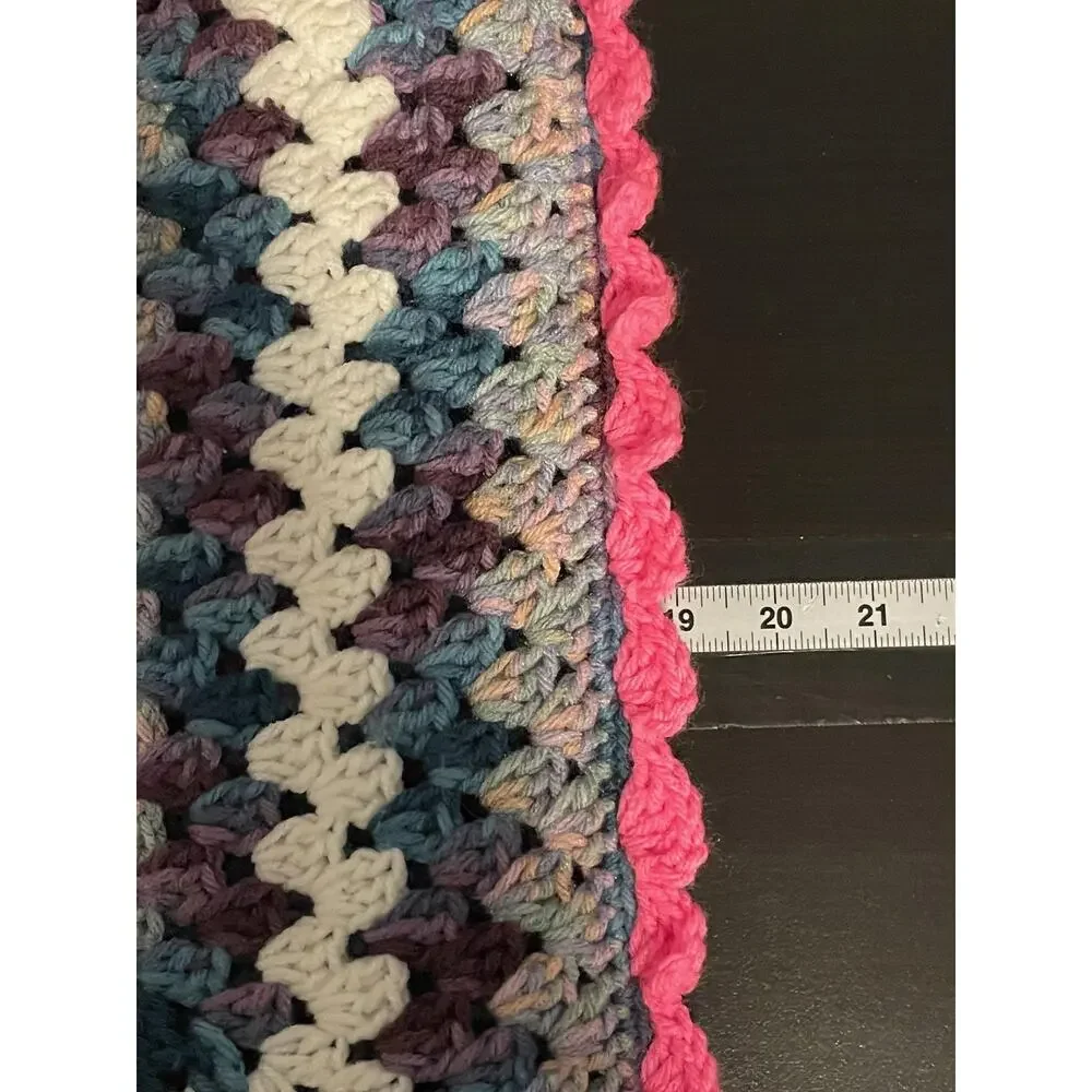 Vintage Handmade Crochet Pillowcase 3D Rose Floral Granny Square 20x20 Boho